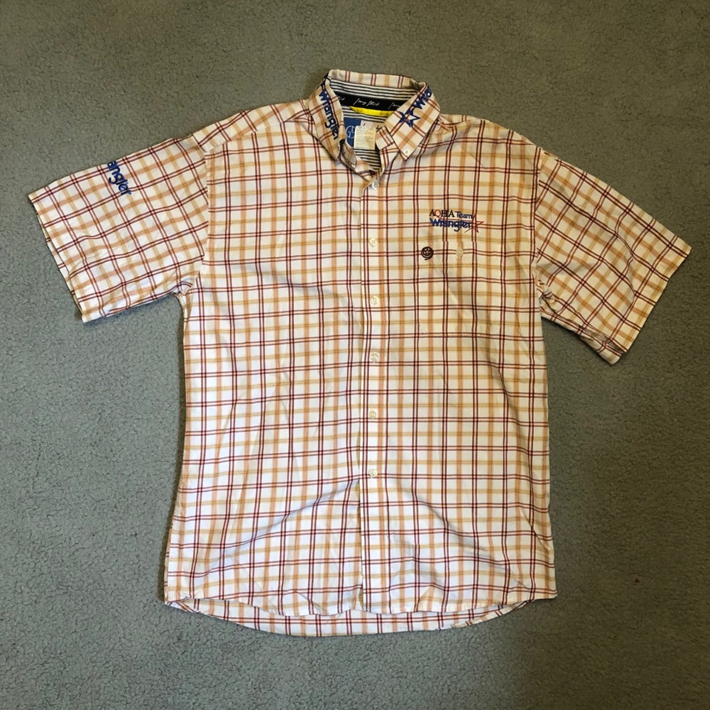Vtg Y2K Wrangler George Strait AQHA Team Button Down Shirt Mens M Plaid Rodeo